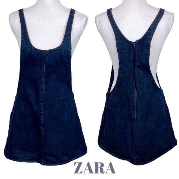 Zara Trafaluc - Denim Dungaree Jumper Pinafore Apron Dress 9123/285/401 | Large - Picture 3 of 16